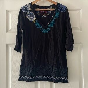 Black Floral Embroidered Women's Top